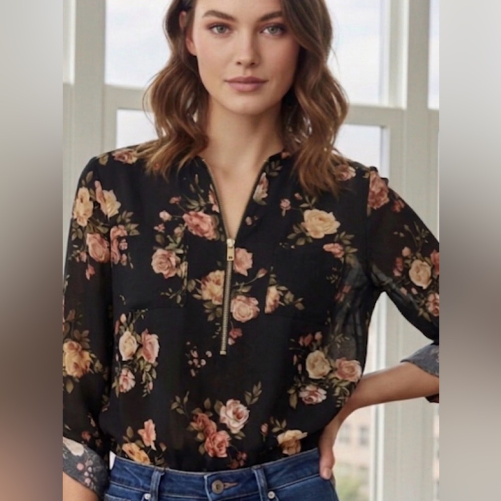 ‼️SOLD‼️ 176. NWOT! Rue 21 black floral long-sleeved tunic top